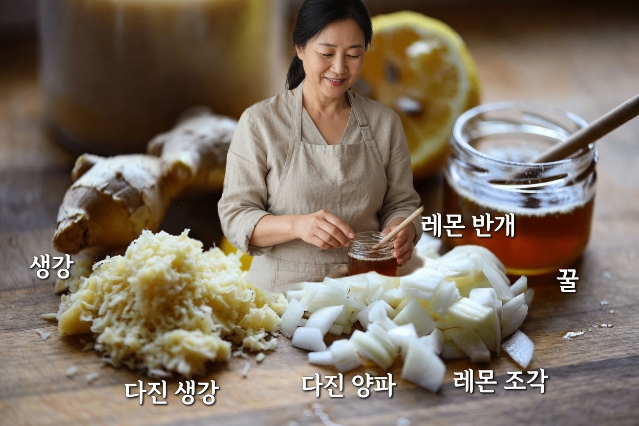 이 간단한 생강, 양파, 마늘, 레몬, 꿀 혼합물을 시도해 보셨나요?