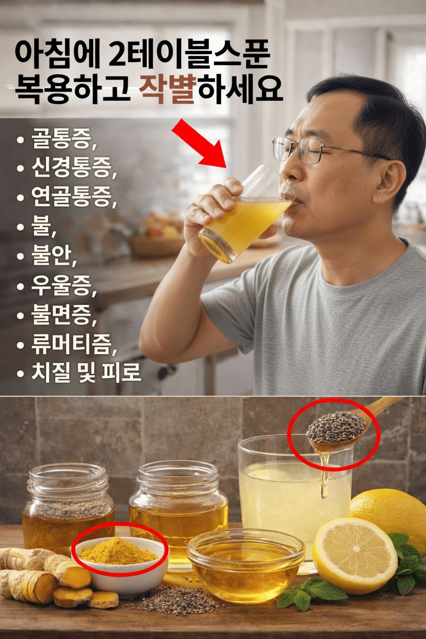 매일 아침 2큰술: 강황, 생강, 레몬, 꿀, 치아시드로 만드는 쉬운 레시피를 만나보세요