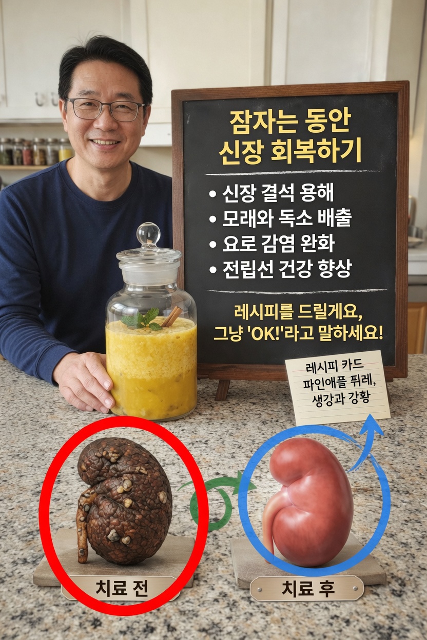 밤에 신장 건강 루틴을 돕는 간단한 파인애플 생강 강황 음료 레시피를 알아보세요
