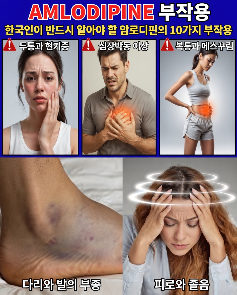 알아두어야 할 암로디핀의 흔한 부작용 12가지와 이를 알아차리는 방법