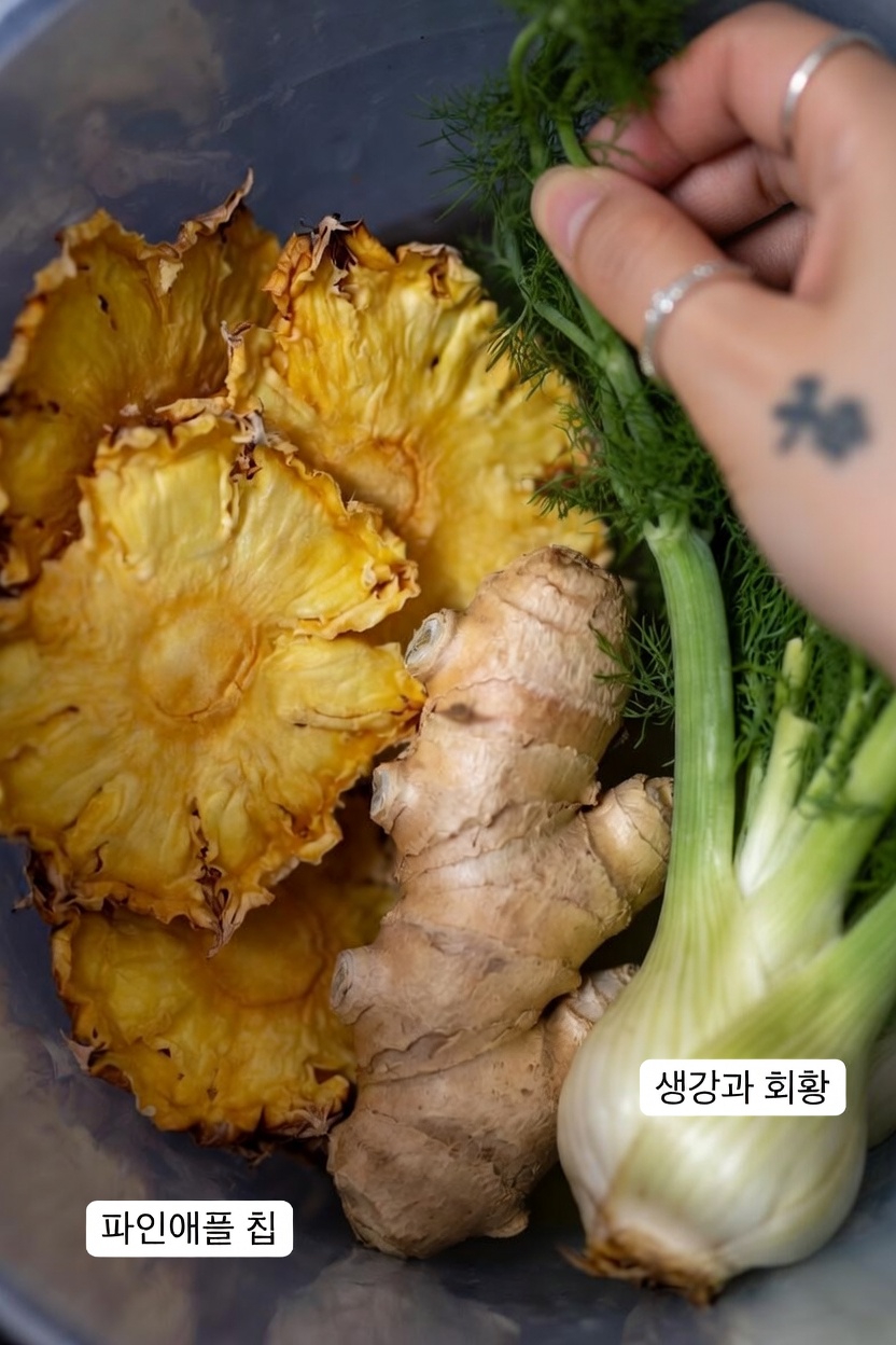 파인애플, 생강, 펜넬로 신장 건강 지원에 좋은 간단한 밤 음료 레시피 알아보기