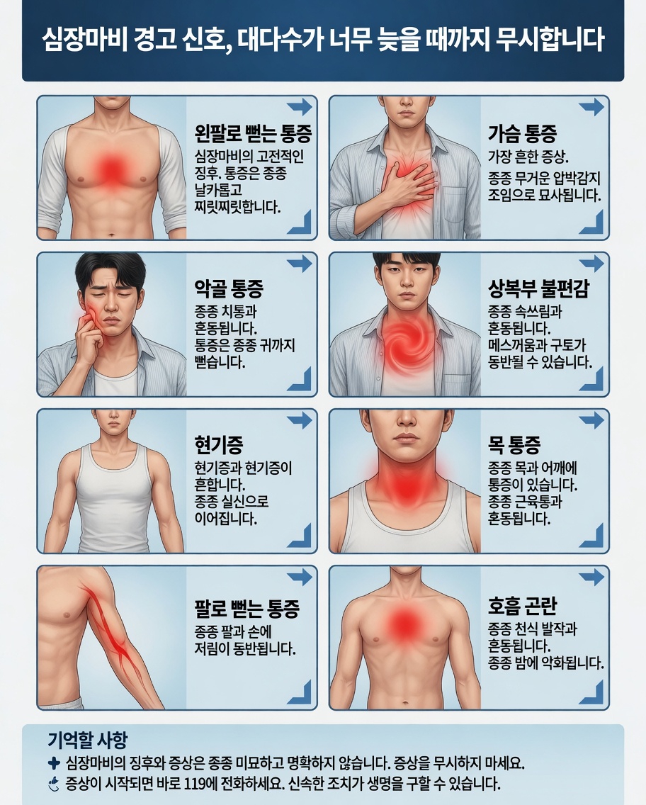 심장마비 몇 주 전, 몸이 보내는 7가지 주요 경고 신호