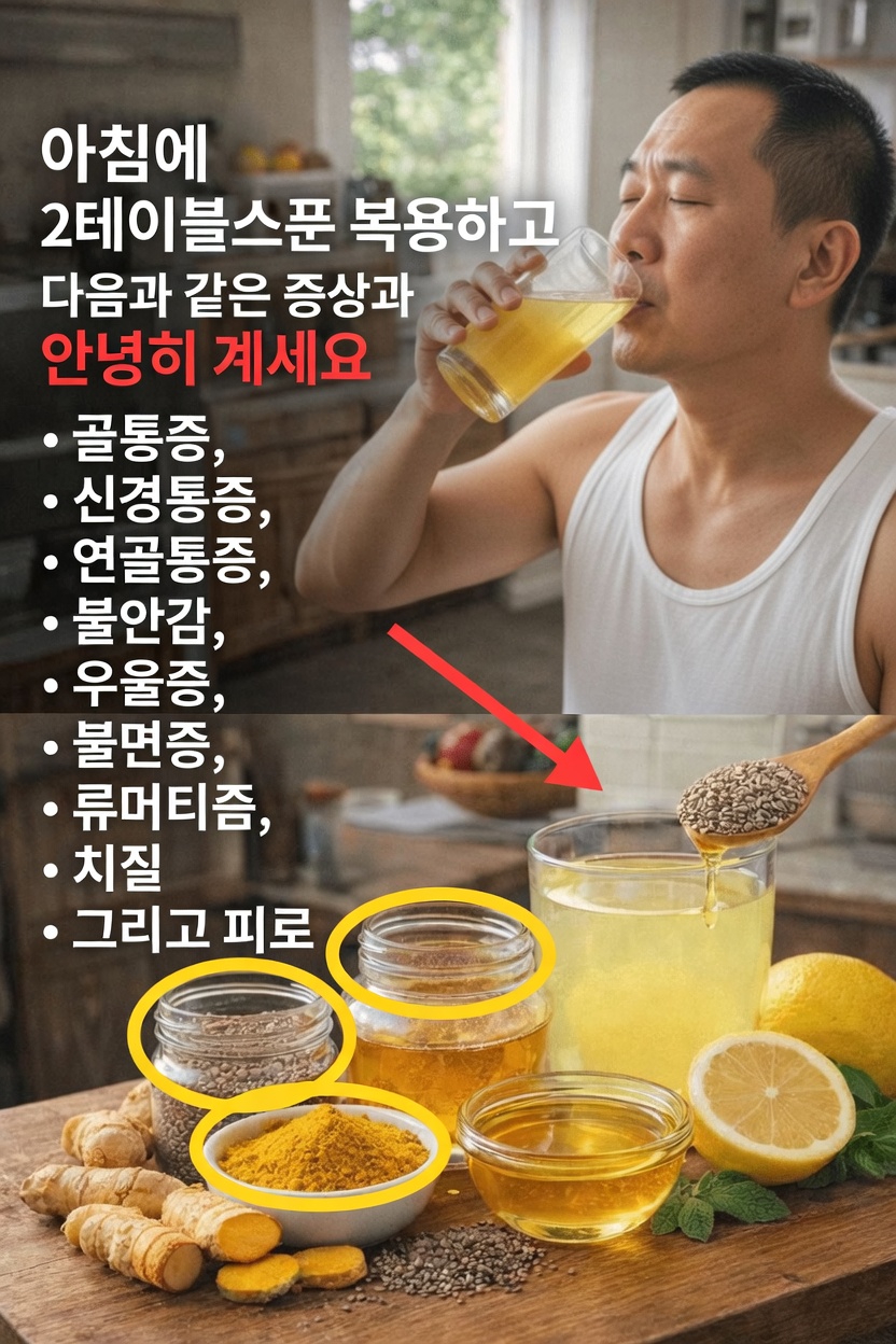 간단한 아침 습관: 강황, 레몬, 꿀, 치아시드를 넣은 상쾌한 음료 알아보기