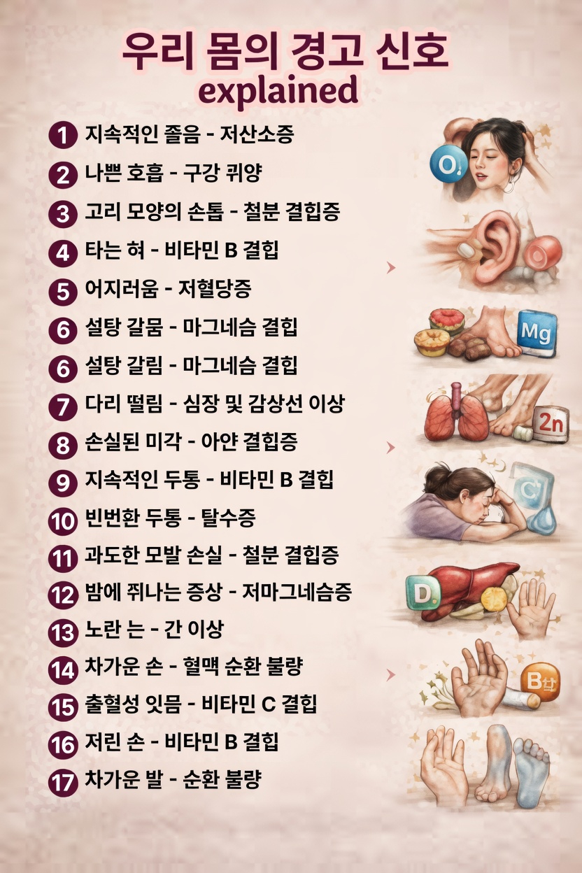 절대 간과해선 안 될 심각한 건강 문제를 시사할 수 있는 놀라운 신체 신호 7가지