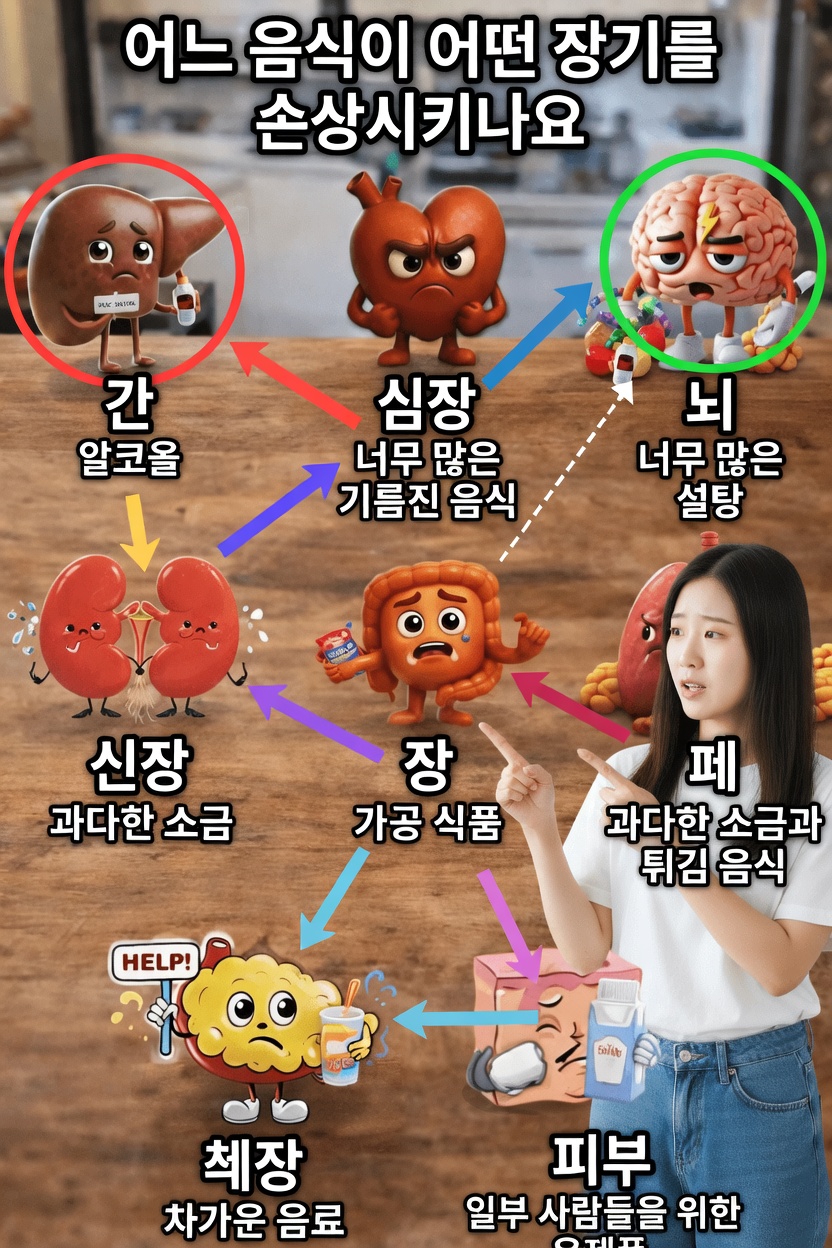 어떤 음식이 특정 장기에 해로울 수 있을까? 몸의 건강을 지키는 간단한 방법