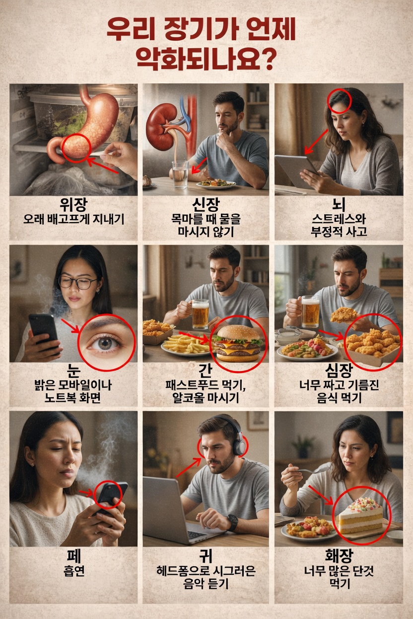 조용히 장기를 해칠 수 있는 일상 습관 9가지와 이를 보호하는 간단한 방법