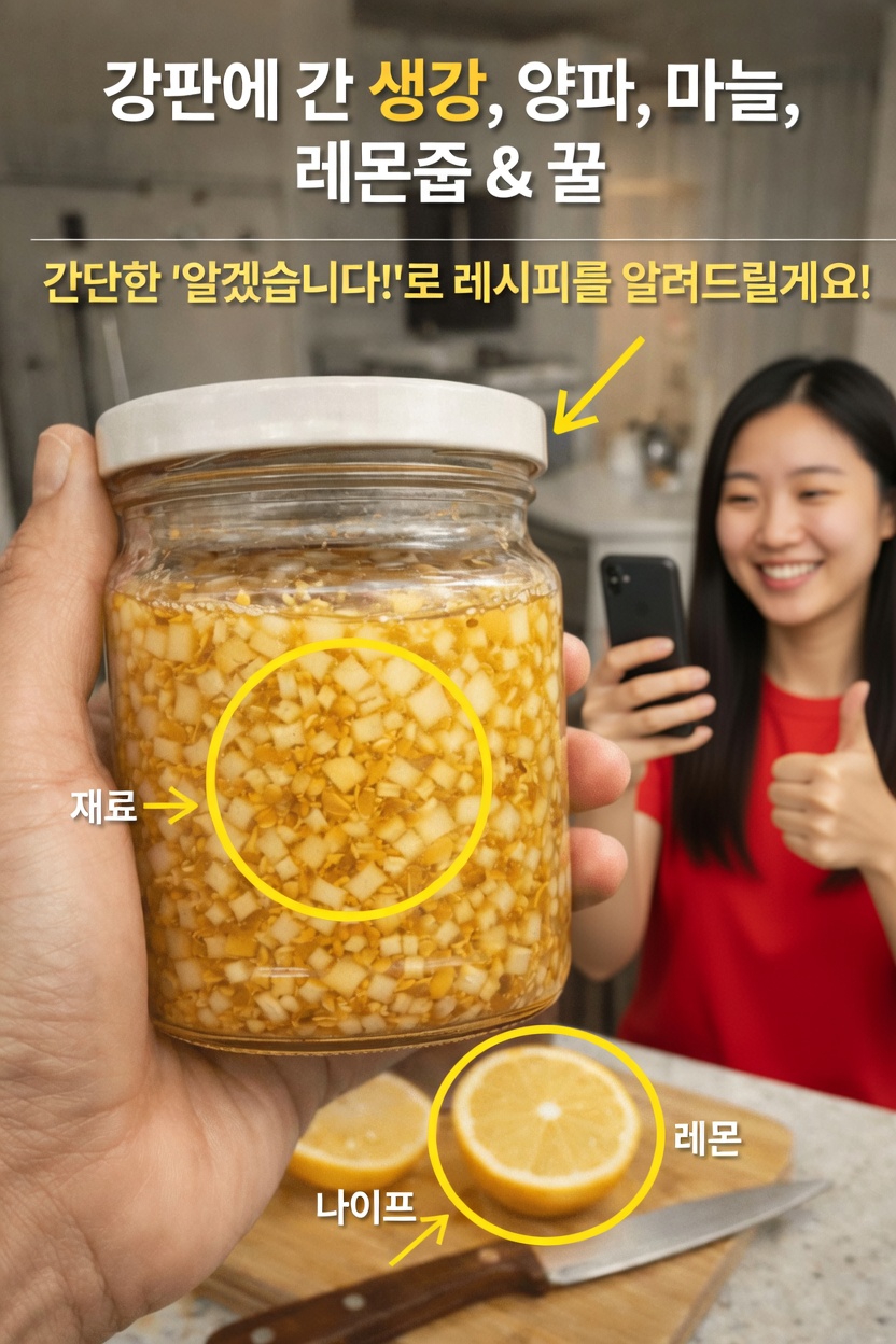 집에서 간 생강, 양파, 마늘, 레몬즙, 꿀 혼합물을 준비하는 간단한 가이드