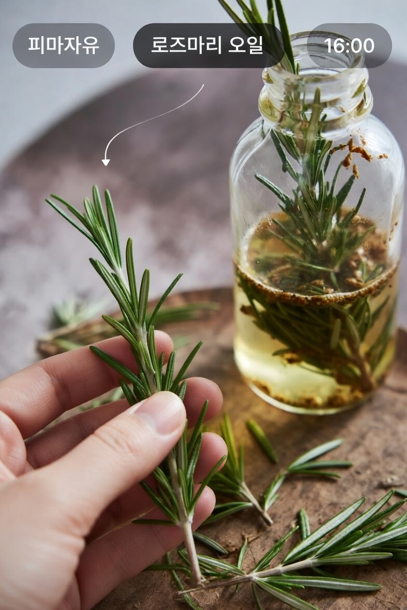 집에서 매주 웰니스 루틴으로 사용할 피마자유와 로즈마리 혼합물 만드는 방법 알아보기