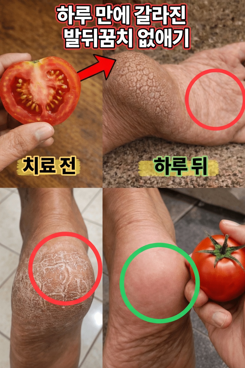 토마토로 갈라진 발뒤꿈치를 자연스럽게 부드럽게 하고 치유하는 법