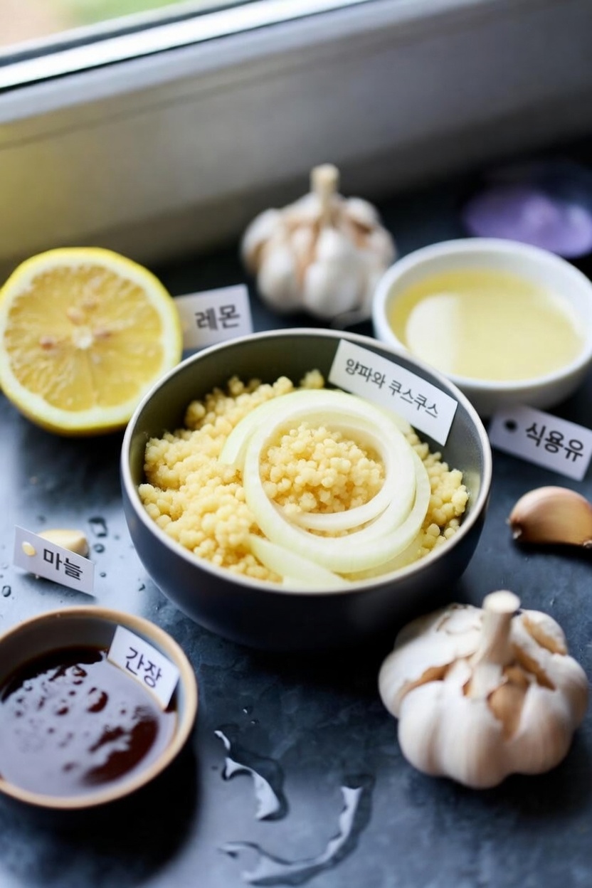 간단한 주방 혼합물 알아보기: 간 생강, 양파, 마늘, 레몬즙, 꿀 혼합물