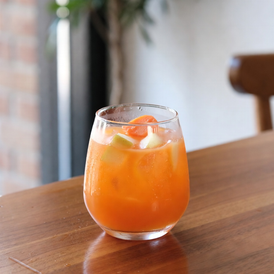 건강한 활력을 위한 사과 당근 주스 마시기