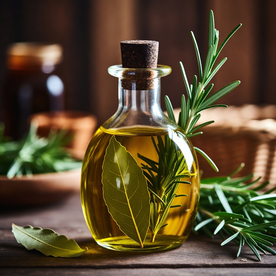 월계수 잎과 로즈마리를 넣은 올리브 오일