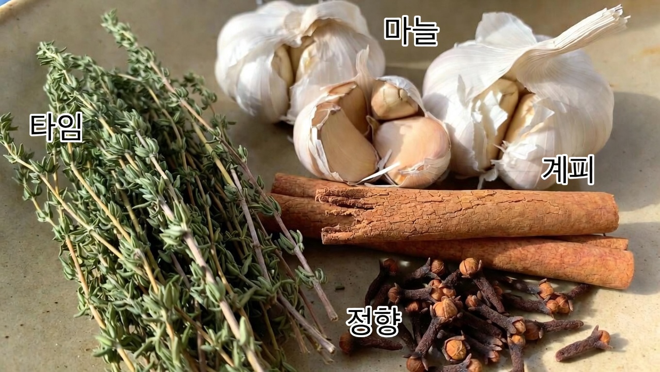 네 가지 효능 허브 인퓨전: 타임, 마늘, 계피, 정향으로 즐기는 간단한 데일리 티