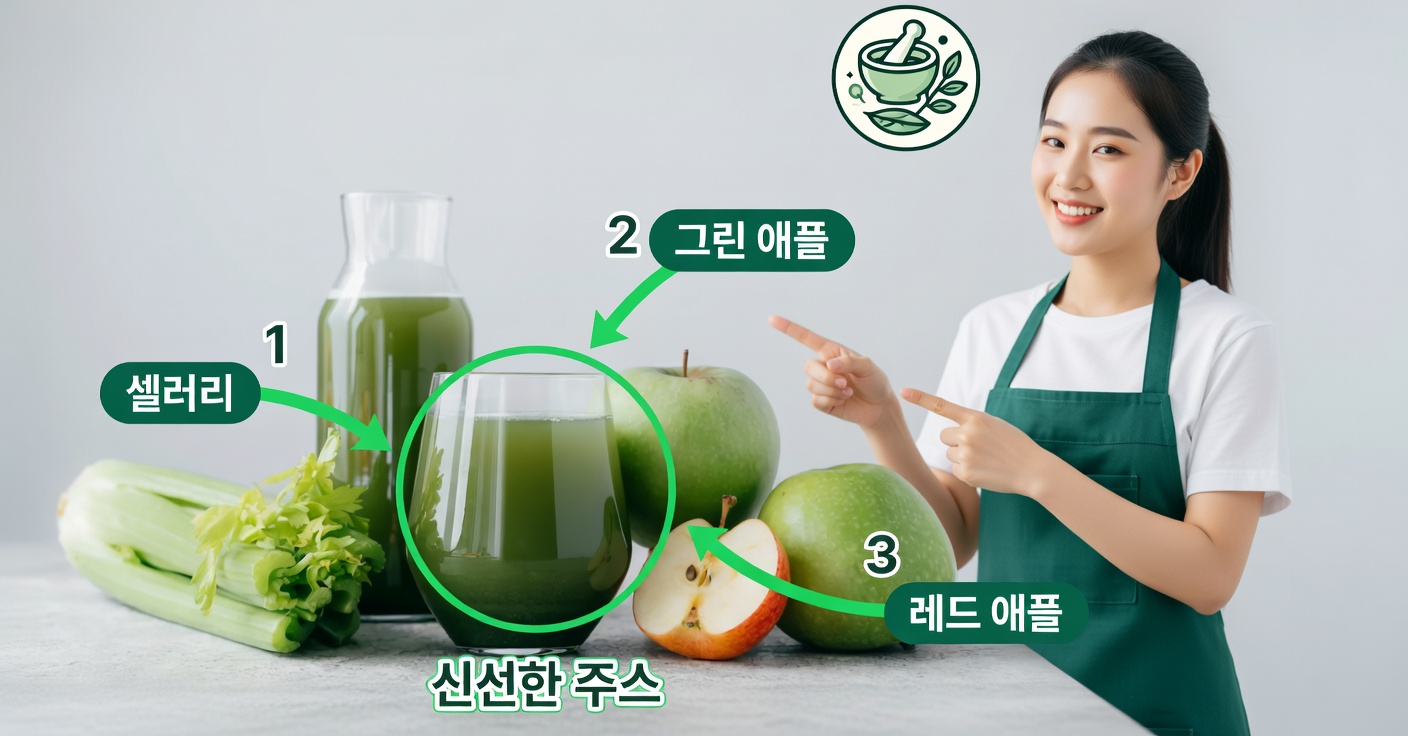 샐러리와 청사과 천연 주스