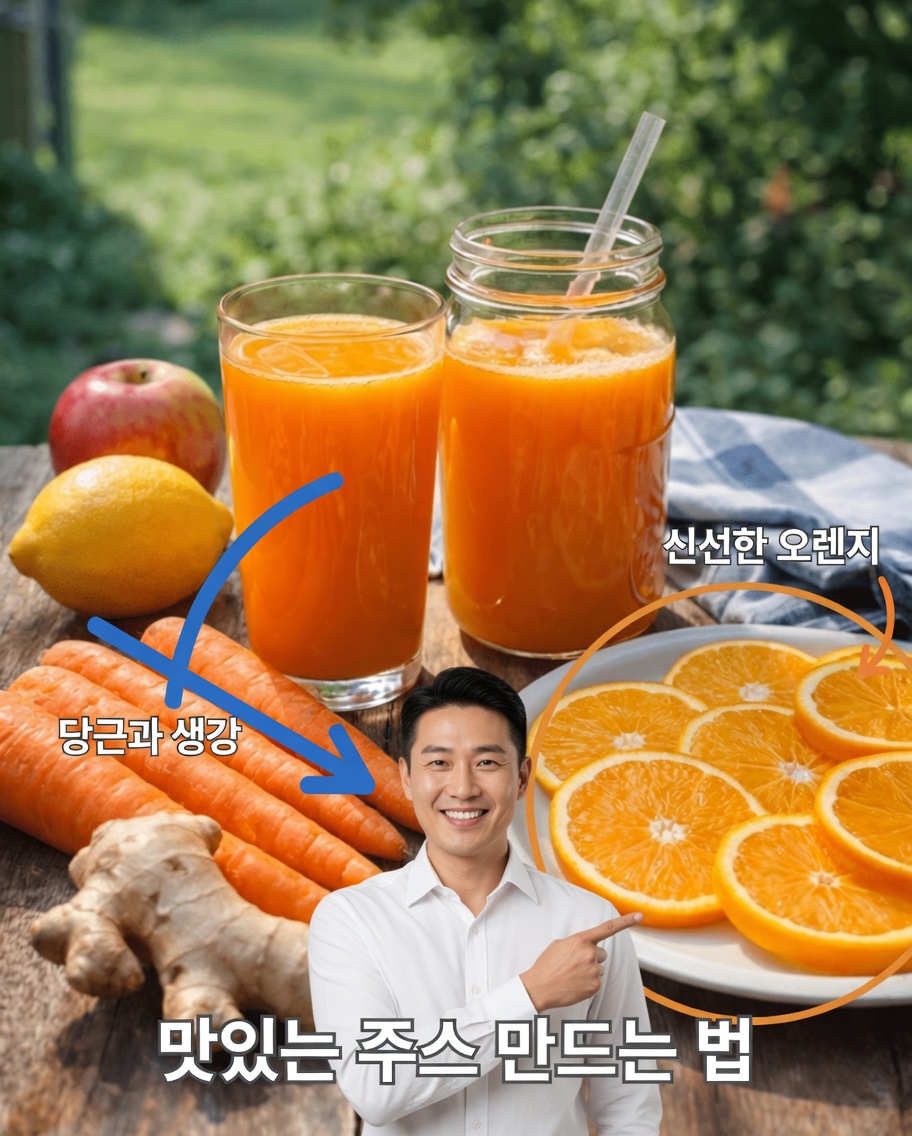 면역력을 일상에서 지원하는 당근, 오렌지, 사과, 생강 상큼 주스 만드는 법